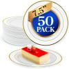 imageReli 50 Pcs Plastic Dessert Plates Disposable 75 inch White wGold Rim  Small Plates for Party Heavy Duty  Hard Plastic for Dessert Wedding Birthday SaladAppetizer 75quot