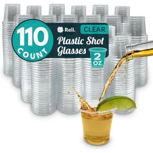 imageReli 110 Count 2 oz Plastic Shot Glasses Disposable  Clear Jello Shot Cups  Mini Plastic Cups for Party Sauces Samples  BPA Free Shatterproof 1oz Mini Glasses Disposable