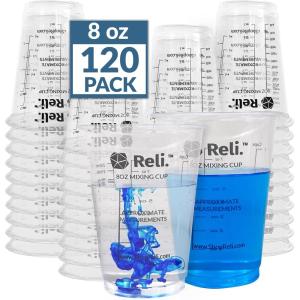 imageReli 120 Pcs 8 oz Paint Mixing CupResin Mixing  Disposable Measuring Cups  Clear Plastic Measure  Use for Paint Epoxy Resin Pigments