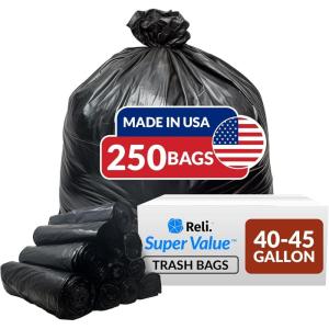 imageReli 40 to 45 Gallon Trash Bags Heavy Duty  250 Trash Bags  Super Sizeable Black Garbage for Serious Cleanup
