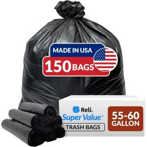 imageReli 5560 Gallon Trash Bags Heavy Duty  150 Count  5060 Gallon  Large Black Garbage Bags  Made in USA