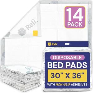 imageReli Disposable Bed Pads 14 Pack  30quot x 36quot  XL Bed Pads Disposable Adult Incontinence Sheets w NonSlip Adhesives  Absorbent Peepad for Adults Seniors Puppy  Waterproof Underpads
