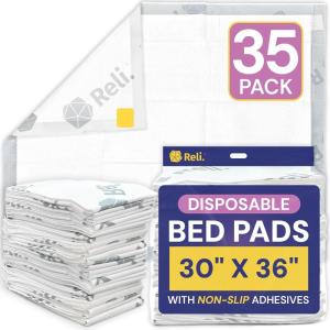 imageReli Disposable Bed Pads 35 Pack  30quot x 36quot  XL Bed Pads Disposable Adult Incontinence Sheets w NonSlip Adhesives  Absorbent Peepads for Adults Seniors Puppy
