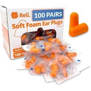 imageReli Foam Ear Plugs 100 Pairs Bulk Individually Wrapped  31 dB NRR  Disposable Foam Ear Plugs for Sleeping Noise Cancelling  Blocks Loud Noises for Snoring Concerts Travel Peach