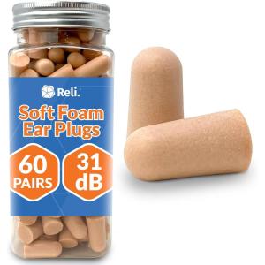 imageReli Foam Ear Plugs 60 Pairs 31 dB NRR  Disposable Foam Ear Plugs for Sleeping Noise Cancelling  Blocks Loud Snoring Concerts Travel Noise Reduction Peach