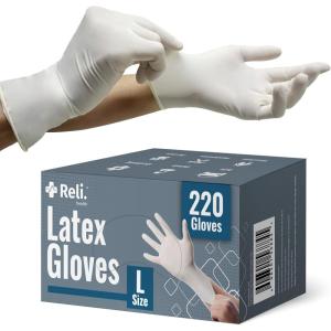 imageReli Latex Gloves Large 220 Count  Disposable  PowderFree  White Gloves NonSterile  All Purpose  Cleaning Automotive Cooking Industrial Laboratory  Single Use Large