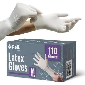 imageReli Latex Gloves Medium 110 Count  Disposable  PowderFree  White Gloves NonSterile  All Purpose  Cleaning Automotive Cooking Industrial Laboratory  Single Use Medium