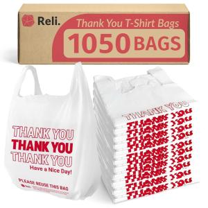 imageReli Plastic Bags Thank You 1050 Count  White Grocery Bags with Handles  Shopping Plastic