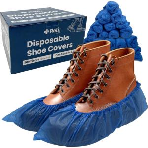 imageReli Shoe Covers Disposable  200 Pack 100 Pairs  One Size Fits All  Non Slip Disposable Shoe Covers for Indoors  Disposable Booties Shoe Protector  Waterproof Plastic Single Use  Blue