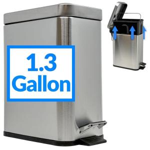 imageReli Small Trash Can with Lid 13 Gallon 5 Liter  Stainless Steel Silver  Small Bathroom Trash Can  Step Pedal Garbage Bin with Removable Bucket Kitchen  Rectangular Metal Bin