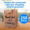 imageReli Reusable Thank You Bags  250 Pack Bulk  2 Mil  BrownKraft Shopping Bags with Handles  Take outToGo  Food Grocery Retail  12quot L x 675quot W x 14quot H  SelfStanding Gusset Plastic