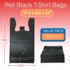 imageReli Tshirt Bags 300 Count Black 115quot x 65quot x 21quot  Black Plastic Bags Plain  Grocery Shopping Restaurants