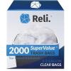 imageReli 12 Gallon Trash Bags  2000 Bags  Clear  Bathroom  Strong  Garbage