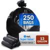 imageReli 13 Gallon Trash Bags  250 Bags  Black  Tall Kitchen  Strong  Garbage