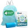 imageReli 4 Gallon Trash Bags Drawstring 100 Count  Fresh Scented Small Trash Bags for Bathroom Can  2 Gal  3 Gallon  4 Gal Small Trashcan Liners Blue