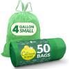 imageReli 4 Gallon Trash Bags Drawstring 50 Count  Citrus Scented Small Trash Bags  Garbage Liners for Bathroom Can  2 Gal  3 Gallon  4 Gal Small Can Liners Green