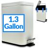 imageReli Small Trash Can with Lid 13 Gallon 5 Liter  Stainless Steel White  Small Bathroom Trash Can  Step Pedal Garbage Bin with Removable Bucket Kitchen  Rectangular Metal Bin