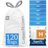 imageReli SuperFit Code H 120 Count  Compatible with Simplehuman Code H  Dispenser Pack Custom Fit Liners  Drawstring Trash Bags  3035 Liter  89 Gallon  White