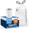 imageReli SuperFit Code H 225 Count  Compatible with Simplehuman Code H  Custom Fit Liners  Drawstring Trash Bags  3035 Liter  89 Gallon  White  Roll Pack