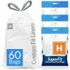 imageReli SuperFit Code H 60 Count  Compatible with Simplehuman Code H  Dispenser Pack Custom Fit Liners  Drawstring Trash Bags  3035 Liter  89 Gallon  White