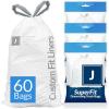 imageReli SuperFit Code J 60 Count  Compatible with Simplehuman Code J  Dispenser Pack Custom Fit Liners  Drawstring Trash Bags  3045 Liter  812 Gallon  White