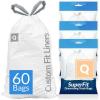 imageReli SuperFit Code Q 60 Count  Compatible with Simplehuman Code Q  Dispenser Pack Custom Fit Liners  Drawstring Trash Bags  5065 Liter  1317 Gallon  White