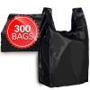imageReli Tshirt Bags 300 Count Black 115quot x 65quot x 21quot  Black Plastic Bags Plain  Grocery Shopping Restaurants