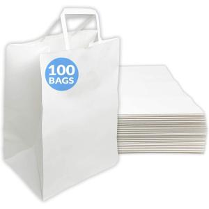 imageReli 100 Pack  10quotx675quotx12quot  Large White Paper Bags wHandles  Ideal for To GoTake OutRestaurant Bags with Handles Shopping Retail Gifts  25 larger than 10quotx5quotx13quot