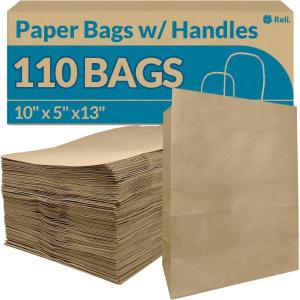 imageReli 10x5x13 in Brown Paper Bags with Handles  110 Pack  Kraft Paper Shopping Bags with Twist Handles Bulk  Ideal for Gifts Retail Shopping Merchandise Take OutTo Go Party Crafts