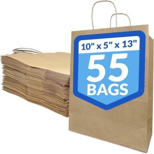 imageReli 10x5x13 in Brown Paper Bags with Handles  55 Pack  Kraft Paper Shopping Bags with Twist Handles  Ideal for Gifts Retail Shopping Merchandise Take OutTo Go Party Crafts