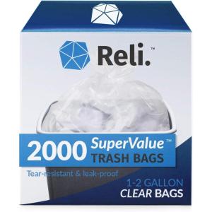 imageReli 12 Gallon Trash Bags  2000 Bags  Clear  Bathroom  Strong  Garbage