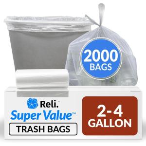 imageReli 24 Gallon Trash Bags  2000 Bags  Clear  Bathroom  Strong  Garbage