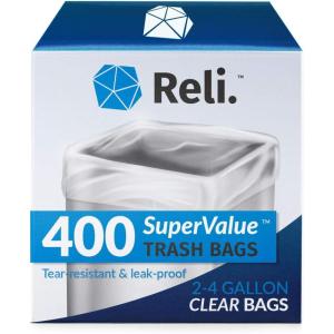 imageReli 24 Gallon Trash Bags  400 Bags  Clear  Bathroom  Strong  Garbage