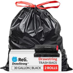 imageReli 30 Gallon Trash Bags Drawstring  150 Count  Black  30 Gallon Garbage Bags Heavy Duty  Large 30 Gal