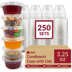 imageReli 325 oz Small Containers with Lids 250 Sets  Jello Shot Cups with Lids  Clear Plastic Condiment Containers  3 oz Portion Cup  3oz Sauce