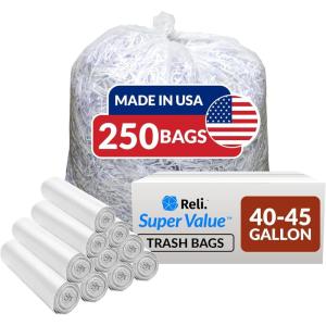 imageReli 40 to 45 Gallon Trash Bags Heavy Duty  250 Trash Bags  Super Sizeable Clear Garbage for Serious Cleanup