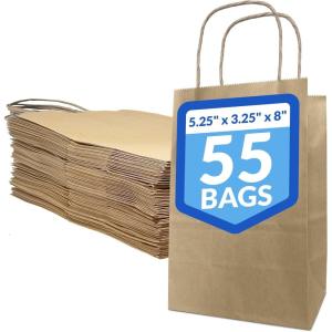 imageReli 525x325x8 in Small Paper Bags with Handles  55 Pack  Kraft Brown Paper Bags with Twist Handles  Ideal for Gifts Retail Shopping Merchandise Crafts