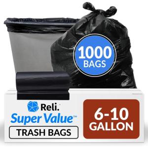 imageReli 610 Gallon Trash Bags  1000 Bags  Black  Bathroom  Strong  GarbageBlack