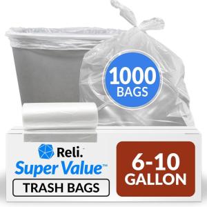 imageReli 610 Gallon Trash Bags  1000 Bags  Clear  Bathroom  Strong  Garbage