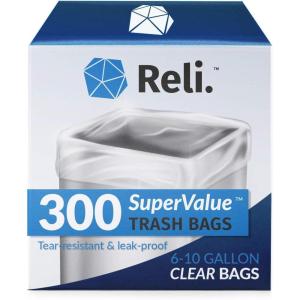 imageReli 610 Gallon Trash Bags  300 Bags  Clear  Bathroom  Strong  Garbage