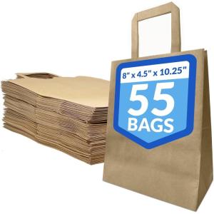 imageReli 8x45x1025 in Brown Paper Bags with Handles  55 Pack  Kraft Brown Paper Bags with Flat Handles  Ideal for Gifts Retail Shopping Merchandise Crafts