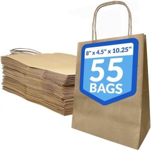 imageReli 8x45x1025 in Brown Paper Bags with Handles  55 Pack  Kraft Brown Paper Bags with Twist Handles  Ideal for Gifts Retail Shopping Merchandise Crafts