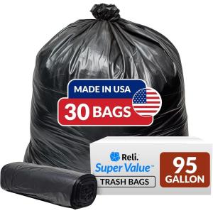imageReli 95 Trash Bags Heavy Duty  30 Trash Bags  Super Sizeable for Serious Garbage Cleanup Black