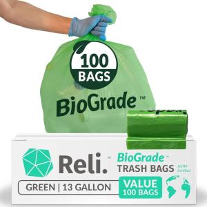imageReli Biodegradable 13 Gallon Trash Bags  100 Count  ASTM D6954  Green  EcoFriendly  Oxobiodegradable Under Certain Conditions See Product Description100 Count Pack of 1