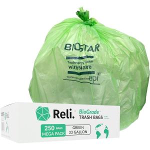 imageReli Biodegradable 33 Gallon Trash Bags  250 Count Bulk  ASTM D6954  Green  EcoFriendly  Oxobiodegradable Under Certain Conditions See Product Description