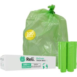 imageReli Biodegradable 4045 Gallon Trash Bags  100 Count  ASTM D6954  Green  EcoFriendly  Oxobiodegradable Under Certain Conditions See Product Description