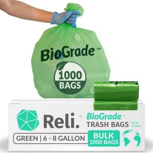 imageReli Biodegradable 68 Gallon Trash Bags  1000 Count Bulk  ASTM D6954  Green  EcoFriendly  Oxobiodegradable Under Certain Conditions See Product Description