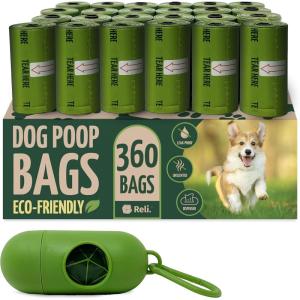 imageReli Biodegradable Dog Poop Bags wHolder 360 Count  24 Rolls  9x13quot Large Dog Bags for Poop wDispenser  Green EcoFriendly  Oxobiodegradable Pet Waste Disposal Refills Unscented