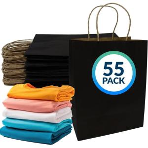 imageReli Black Paper Bags 55 Pack 8 x 45 x 1025  Black Gift Bags with Handles Kraft Paper  MultiPurpose for Shopping Retail Small Gifts Takeout DIY Party Favors