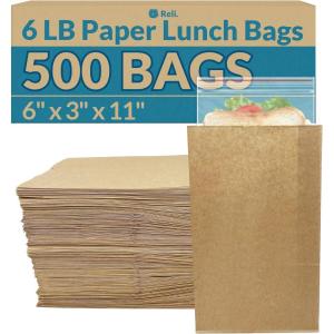 imageReli Brown Paper Bags  500 Count  Paper Lunch Bags Ideal for Small Lunches and Crafts  Perfect for Sandwiches and Snacks6 LB  Brown  500 Pack